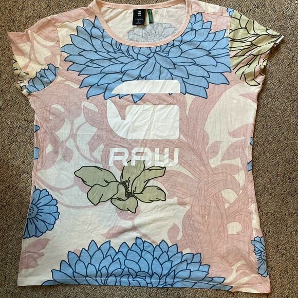 G Star Raw Women L Sustainable T Shirt Organic Cotton Soft Graphic Logo Beach - Picture 1 of 7